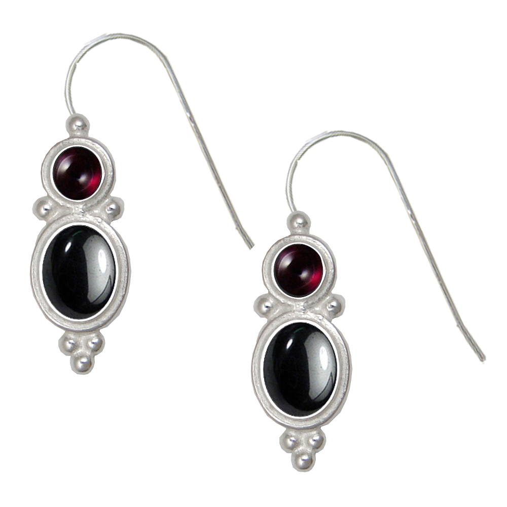 Sterling Silver Drop Dangle Earrings Hematite And Garnet